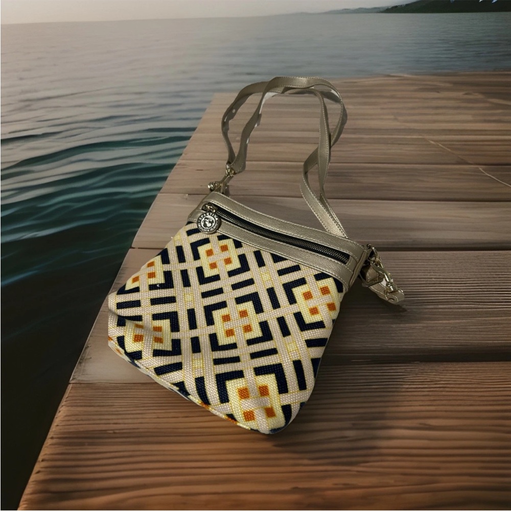 Spartina 449 Geometric Cream and Black Crossbody canvas leather